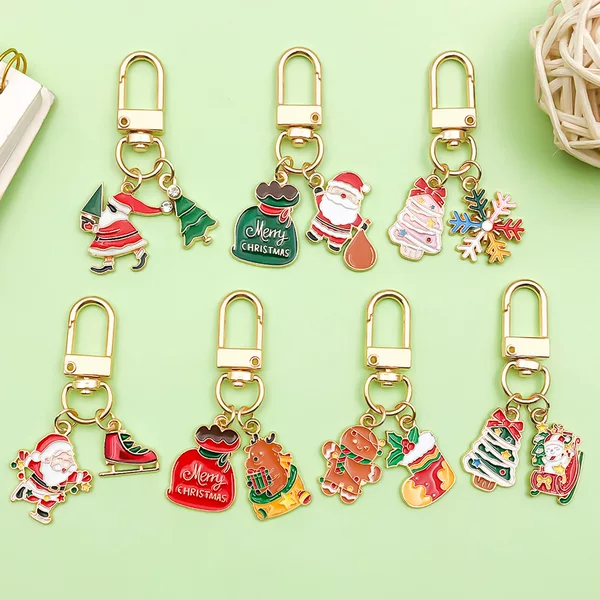 Cross-Border Hot Selling Creative Cartoon Cute Oil Dripping Christmas Gift Pendant Keychain Holiday Jewelry Pendant Gift