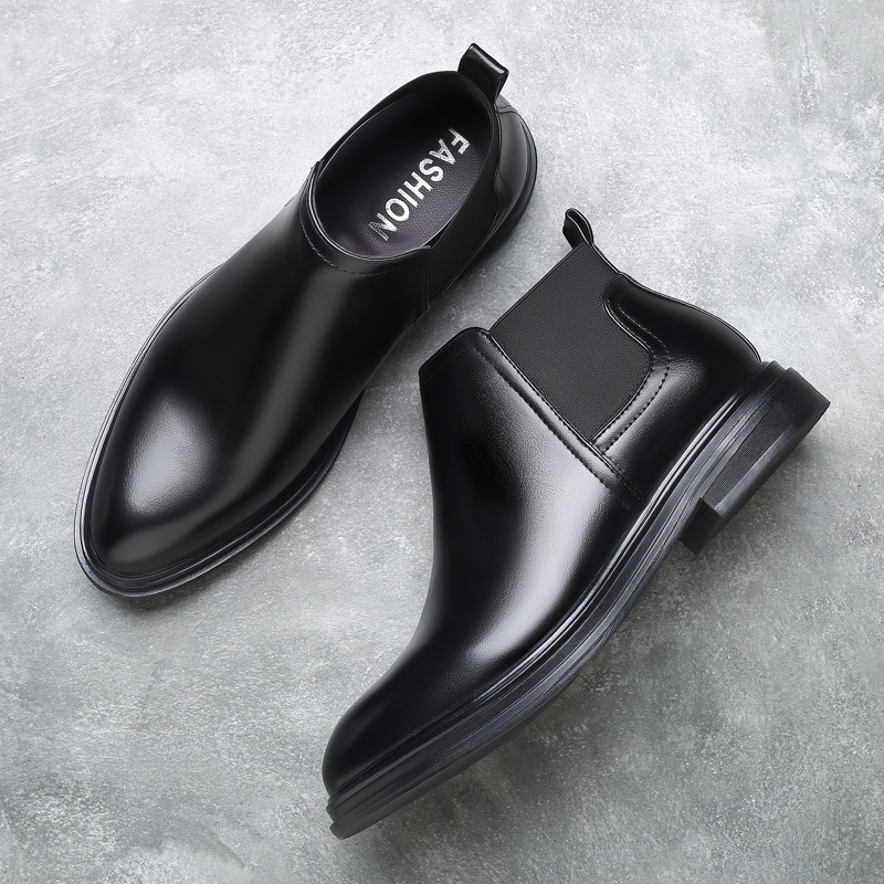 Men's Chelsea Boots Business Casual Men's Formal Boots Plus Size Pointed Toe British Leg Martin Boots Thick Heel Leather Boots Men's Chelsea Boots Business Casual Men's Formal Boots Plus Size Pointed Toe British Leg Martin Boots Thick Heel Leather Boots