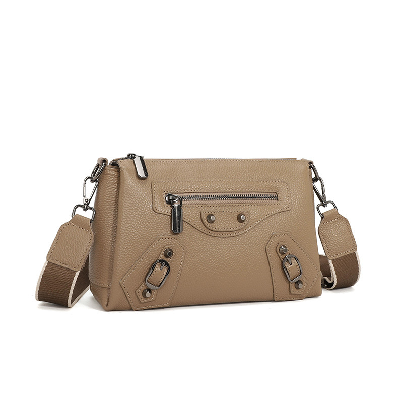 Top Grain Cowhide Leather Shoulder Bag For Women - Biker Style Fashion Simple Crossbody Square Bag With Multiple Compartments - Thumbnail 8