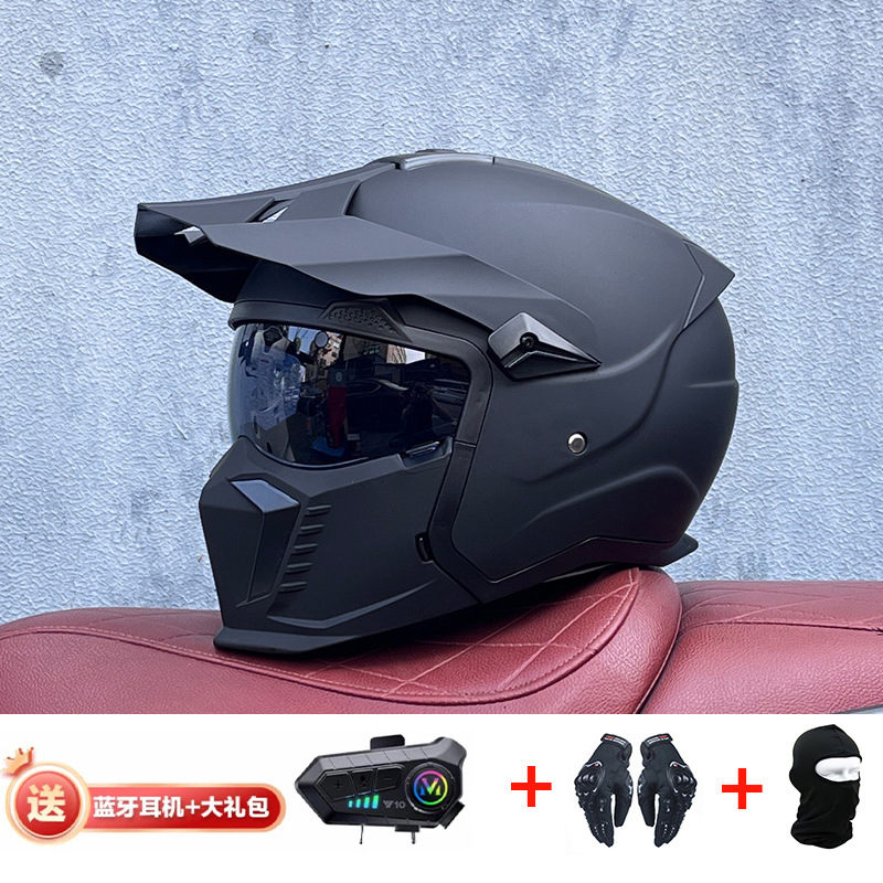 Orz Summer Retro Casco Four Seasons Black Warrior Combination Casco Hombre Motocicleta Half Casco Full Casco Locomotora Hombres y mujeres