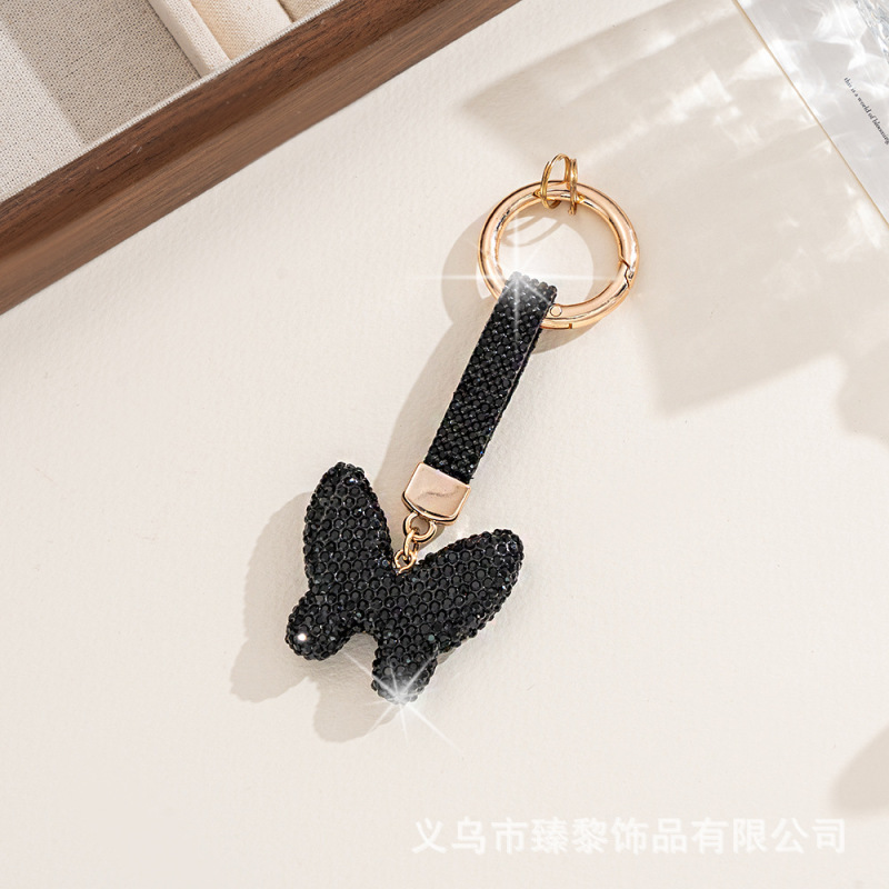ダイヤモンドがちりばめられた粘土蝶車のキーホルダー金属かわいい女性のバッグペンダントキーチェーンリングダイヤモンドロープレザーロープギフト|undefined