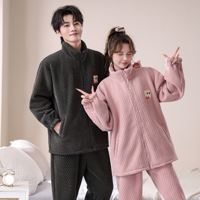 Plus Size Cartoon Couple Pajamas Winter Thickeneded Chenille Velvet Suit Loose Men's and Women's Long-Sleeved Warm Home Clothes