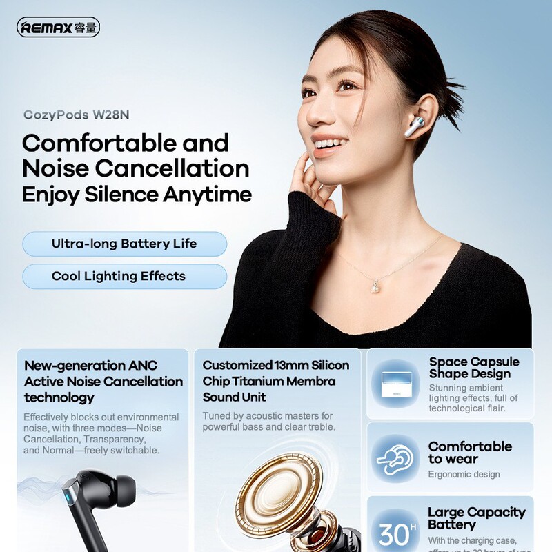 国境を越えた爆発物REMAXと量ANC ENCダブルノイズリダクション5.4 bluetoothイヤホンの長い持続高精細イヤホン|undefined