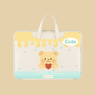Cute Butter Bear Cartoon Laptop Handbag Pu Cute Korean Fashion 13.3inch 14inch Waterproof