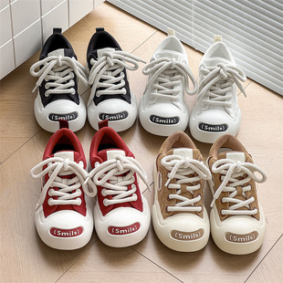 58086 Open-mouth Smile Canvas Shoes for Men and Women Lovers Niche Big-toe Shoes Summer Breathable Lightweight Platform White Shoes