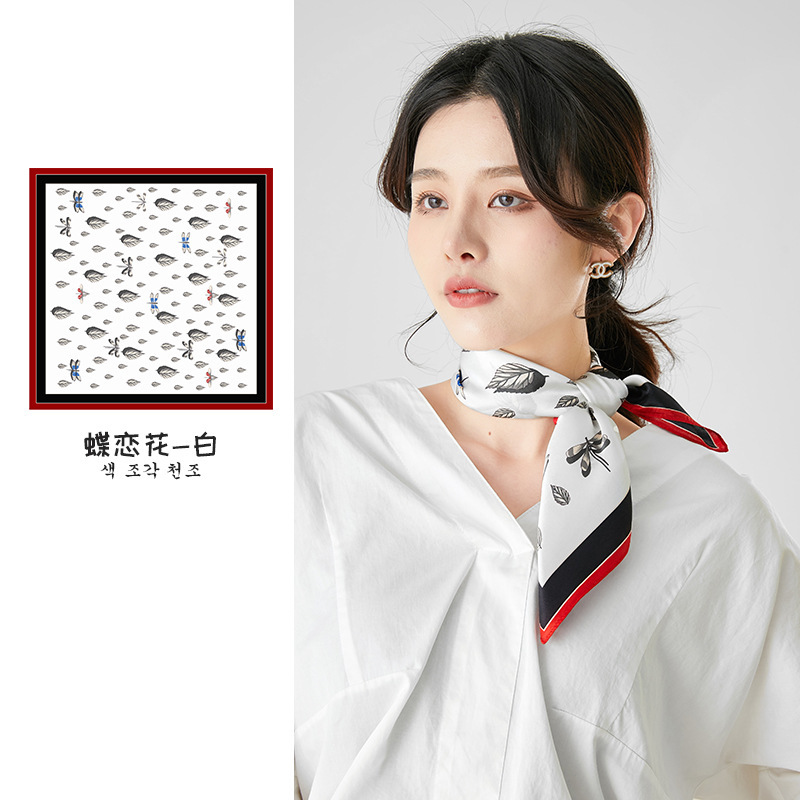 春と秋の新型オリジナルデザインの绢糸の小さい方の巾の女性のシルクのシルクのスカーフの卸売りの源のメーカーの現物|undefined