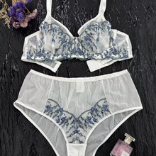 跨境专供新款套装小清新碎花性感刺绣有钢圈内衣聚拢透气女文胸罩