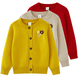 Children's Wear Spring and Autumn Korean Style Handmade Embroidered Flower Girls' Knitted Cardigan Jacket Pure Cotton Class A Children's Sweater Cardigan