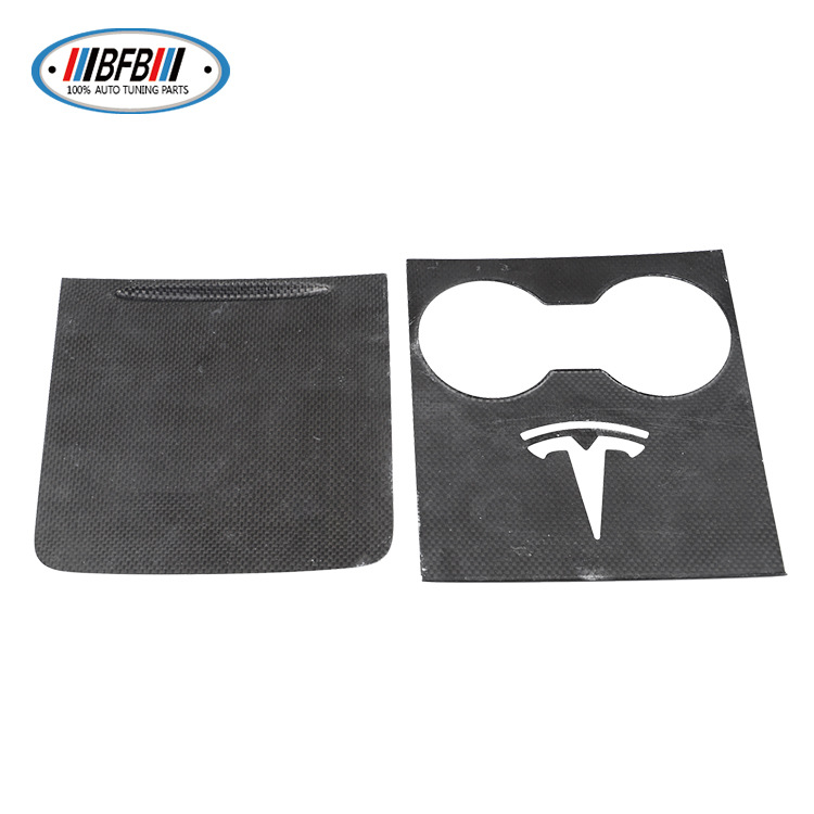 100% Real Carbon Fiber Center Console Panel Cup Holder Cover Storage Box Lid - For New Tesla Model Y and Model 3
