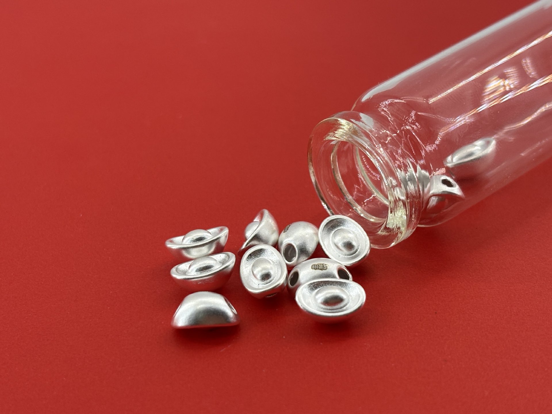 999 pure silver ingot fortune beads, pure silver 3D craft loose beads, spacer beads, DIY silver jewelry accessories, braided rope bracelet