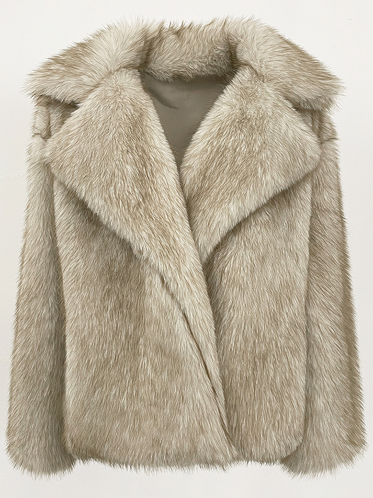 クロスボーダーアマゾン冬の新しいミッドレングスのファッショナブルな高品質スーツの襟模造キツネの毛皮のコート女性用