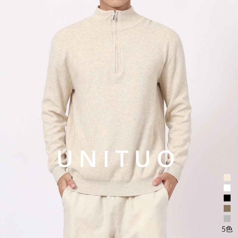Autumn and Winter Men's High-Neck Wool Knitwear, Accessible Luxury, High-End Casual Warm Long-Sleeved Half-Zip Knitwear