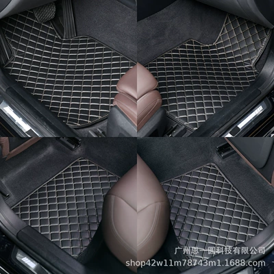 General Motors Car Floor Mats Cross-Border New Product Wholesale Foreign Trade Amazon Temu Tk Dropshipping Checkered Pattern Wear-Resistant Non-Slip (Universal Foot Pad) - black-white-line