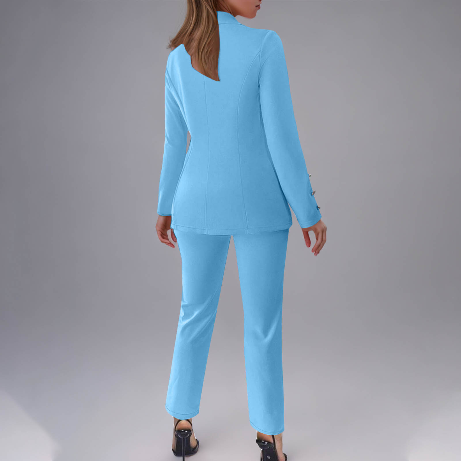Women's Button-Up Blazer Set – Slim Fit Notch Lapel Suit Jacket & Pants (S-3XL, Poly-Spandex, Wrinkle-Free Office Wear)​_ecoleips.com