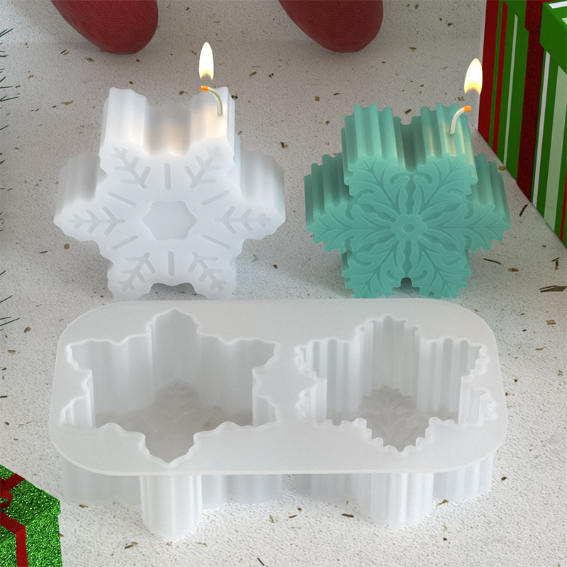 Diy水晶滴ゴム樹脂二連雪花ろうそくシリコン金型クリスマス飾りろうそく石膏雪花金型|undefined