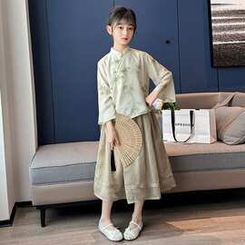 女童汉服2026夏季新款国风新中式复古连衣裙女中大童夏女孩两件套
