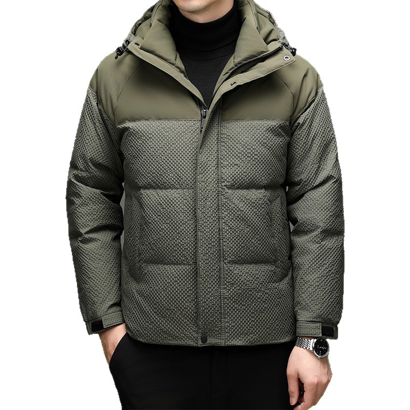 Chaqueta Corta de Plumas con Capucha 90% para Hombre de Plumón de Pato Térmico Grueso para Uso Diario