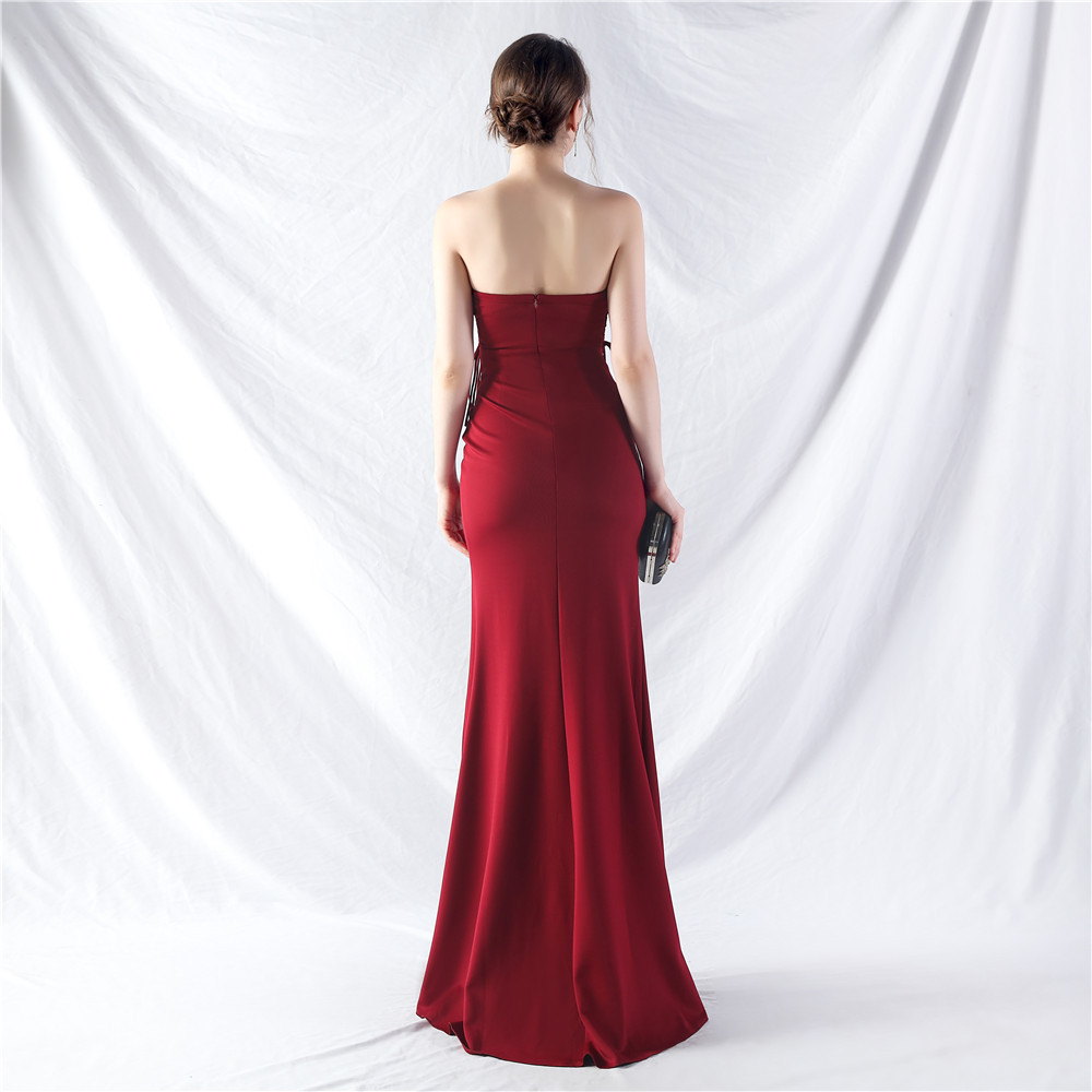 Trend Two Kinds Of Lash Rope Binding Waist Shaping Beltloop Satin Evening Dress