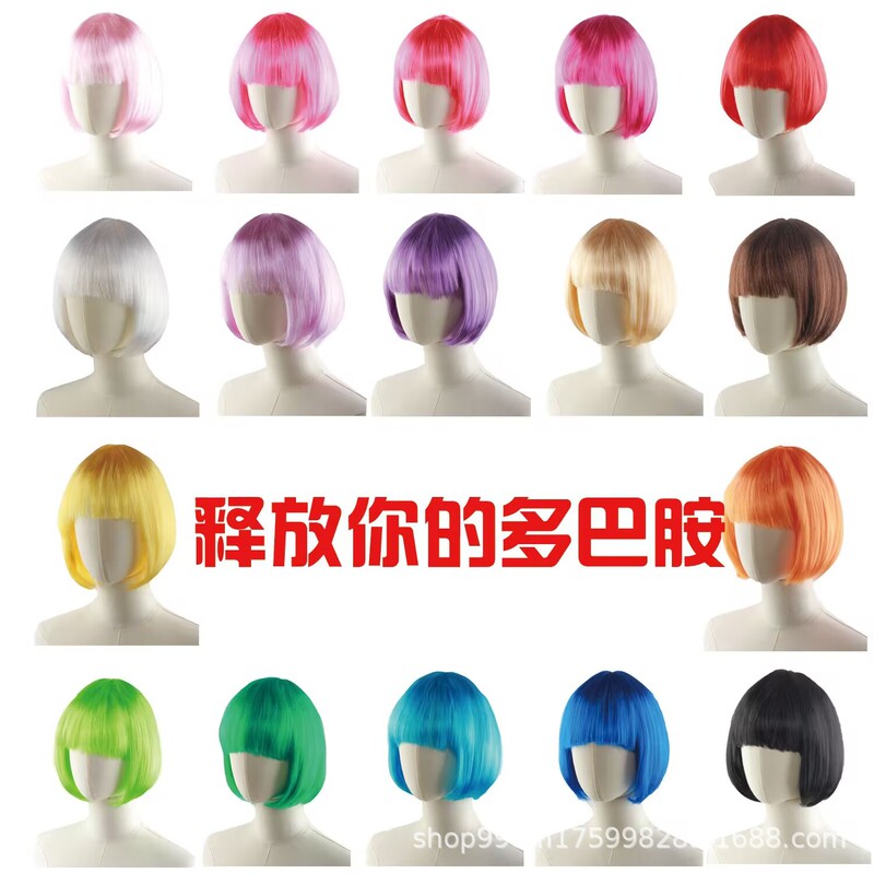 Cross-Border Direct Sales Colorful Student Wig Bob0 Party Supplies Dress up Student Head Short Wig Manufacturer Wholesale Cross-Border Direct Sales Colorful Student Wig Bob0 Party Supplies Dress up Student Head Short Wig Manufacturer Wholesale