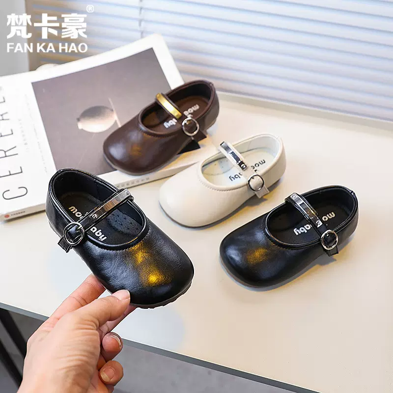梵卡豪女童黑色皮鞋2025春秋新款韩版儿童简约百搭公主鞋小童单鞋