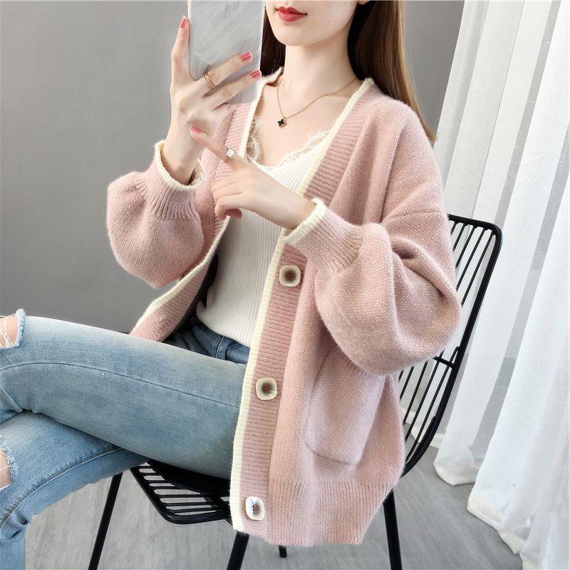 Sweater Coat Women's Cardigan Loose Lazy Style Autumn and Winter New Thickened Stitching All-Match Long-Sleeved Outerwear Sweater