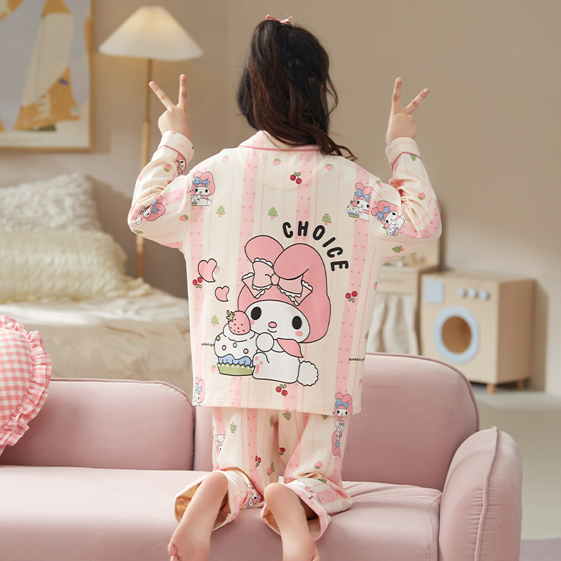 Pijamas de niñas 2025 nueva primavera y otoño algodón de manga larga delgada para niños ropa de casa para niños pequeños set