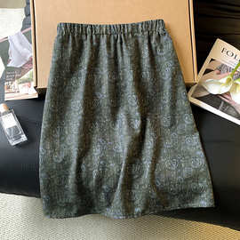超火复古印花腰果花独特漂亮松紧腰a字包臀半身裙女夏季薄款短裙