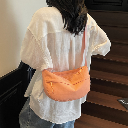 Summer Large Capacity High-End Commuter Crossbody Bag for Women 2025 New Model Lightweight Orange Canvas Dumpling Bag