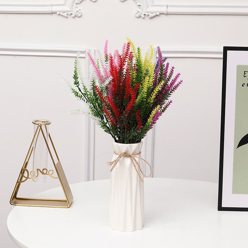 塑料仿真花薰衣草假花盆栽擺件 仿真水草植物婚慶裝飾道具跨境