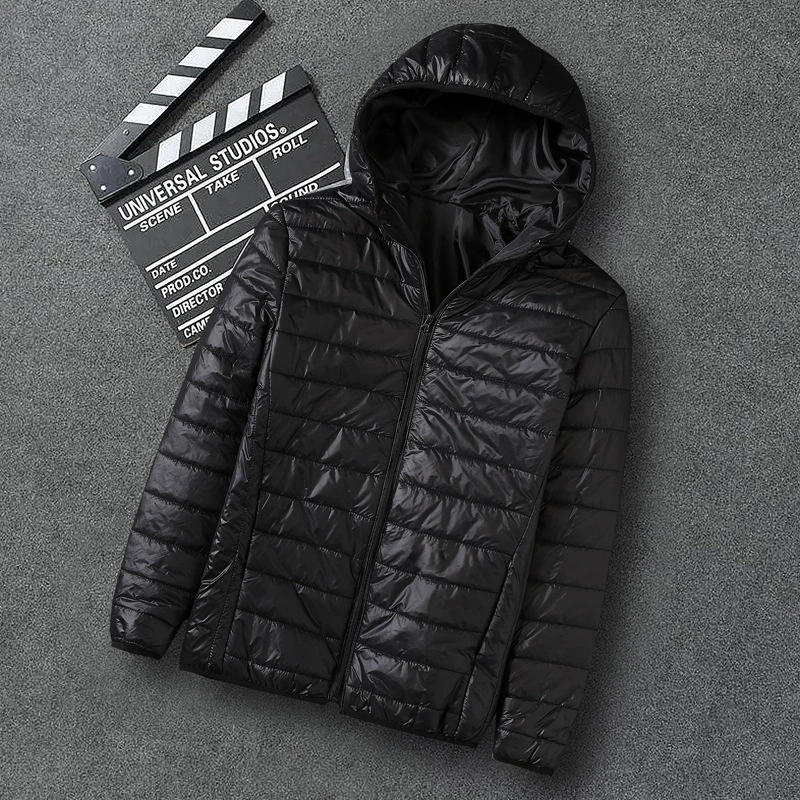 Light and thin men's down jacket with down with hood, plus size, slim fit