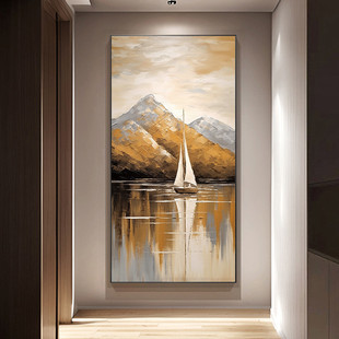Decorative Painting for the Entrance Facing the Door, Smooth Sailing, Living Room Corridor Hanging Painting with Good Meaning, New Chinese Style Texture Hand-Painted Oil Painting