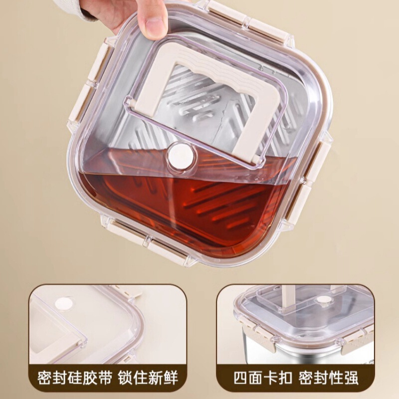 蓋付き厚みのある鮮度保持ボックスステンレス鋼大容量ポータブル密封ピクニックフルーツ家庭用冷蔵庫収納ボックス|undefined