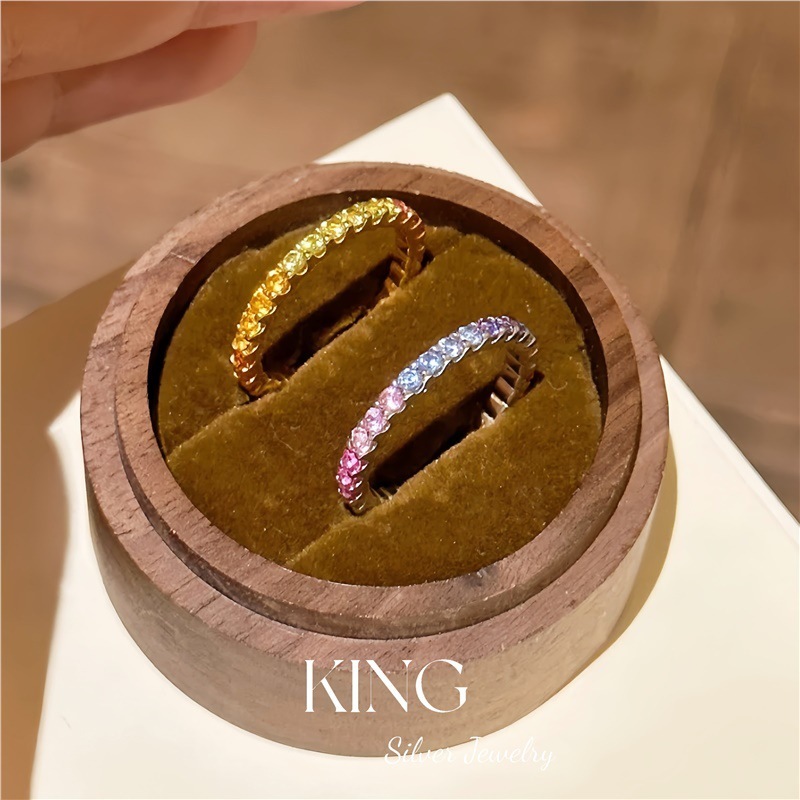 Fingertip Rainbow |   S925 シルバー ゴールド メッキ ドーパミン マルチカラー レインボー ファッション シンプル 通勤 多用途 スターリング シルバー リング|undefined