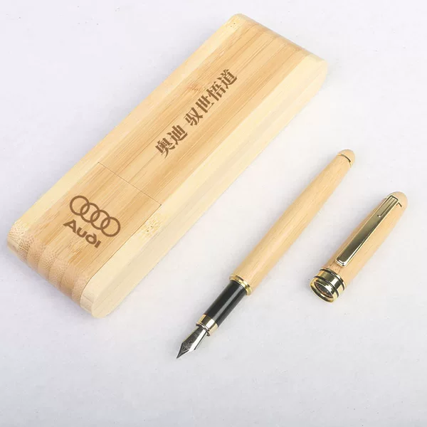 Flip-Back Wooden Box with Nanmu Wood and Bamboo Pen Set, Business Event Gift Pen, Fountain Pen, Signature Pen, Ballpoint Pen, in Stock