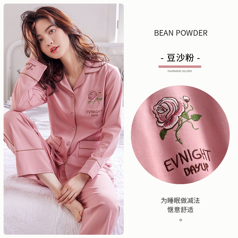 Pijamas de mujer de primavera y otoño 100% algodón de manga larga para el hogar traje fino de otoño e invierno