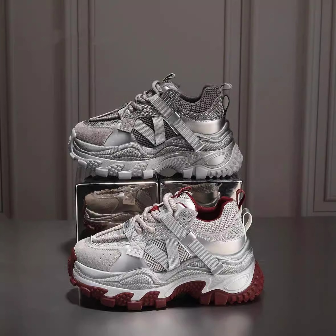 2024 moda de otoño 7cm de altura de lazos versátiles zapatos de papá zapatos de deporte transpirables zapatos casuales mujeres