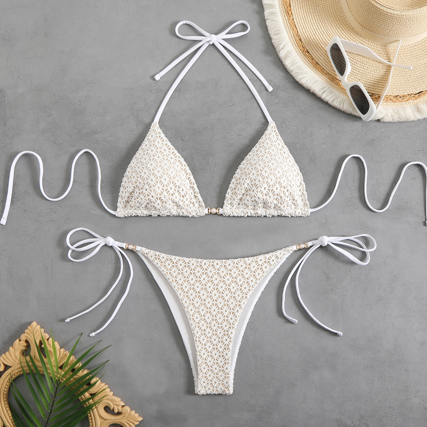 Women's Sexy Halter Tie-Front Bikini Set High-Cut Bottom Two Piece Swimsuit For Vacation_ecoleips.com