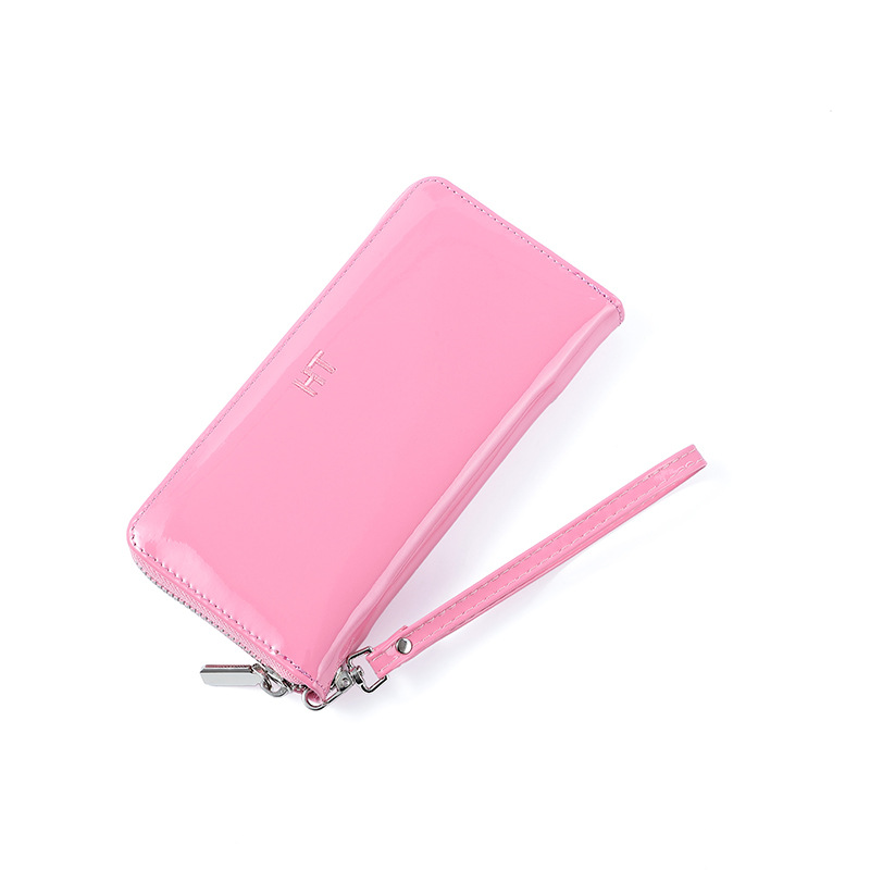 Bolso de pulsación de una sola mujer moda coreana zipper bolso de teléfono móvil esmaltado bolso de mano brillante bolso de tarjeta múltiple