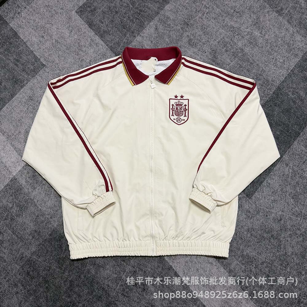 New Spanish white windbreaker with embroidery, men's football training jacket, sports casual outerwear, wholesale