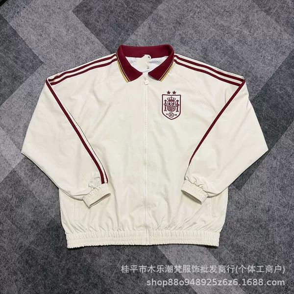 New Spanish white windbreaker with embroidery, men's football training jacket, sports casual outerwear, wholesale
