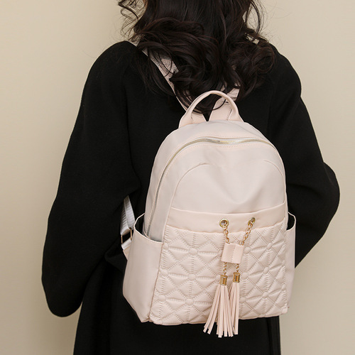 Diamond Pattern Embroidered Double Shoulder Bag for Women 2024 New Model Ladies Backpack Korean Style Versatile Large Capacity Waterproof Travel Backpack