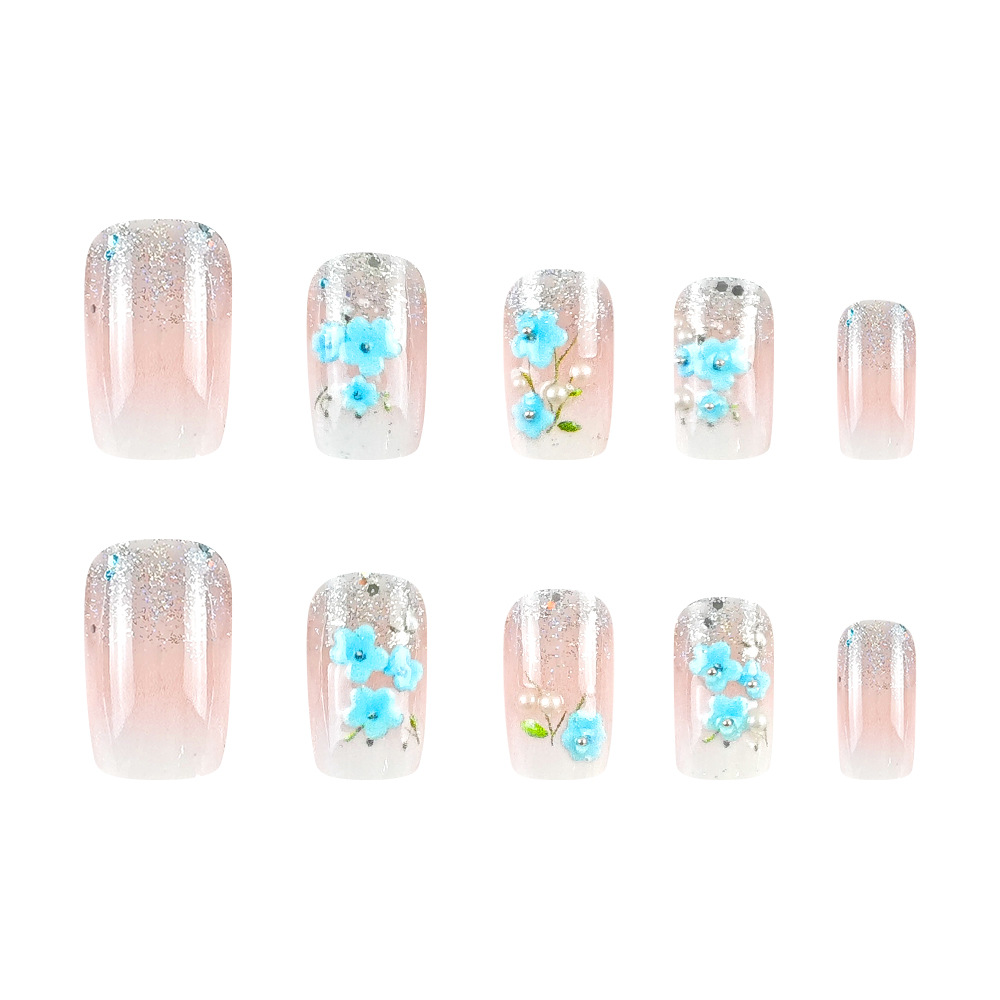 3D flor tridimensional perla brillante 24 piezas de uñas blanqueadoras suaves mezcladas lotes de uñas falsas transfronterizas suministro directo
