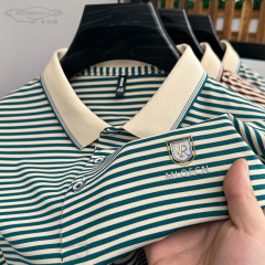 夏の襟のストライプの半袖の綿のtシャツの男性の潮流の半袖の韓国版のカジュアルな紳士服の薄いタイプの涼しい百合