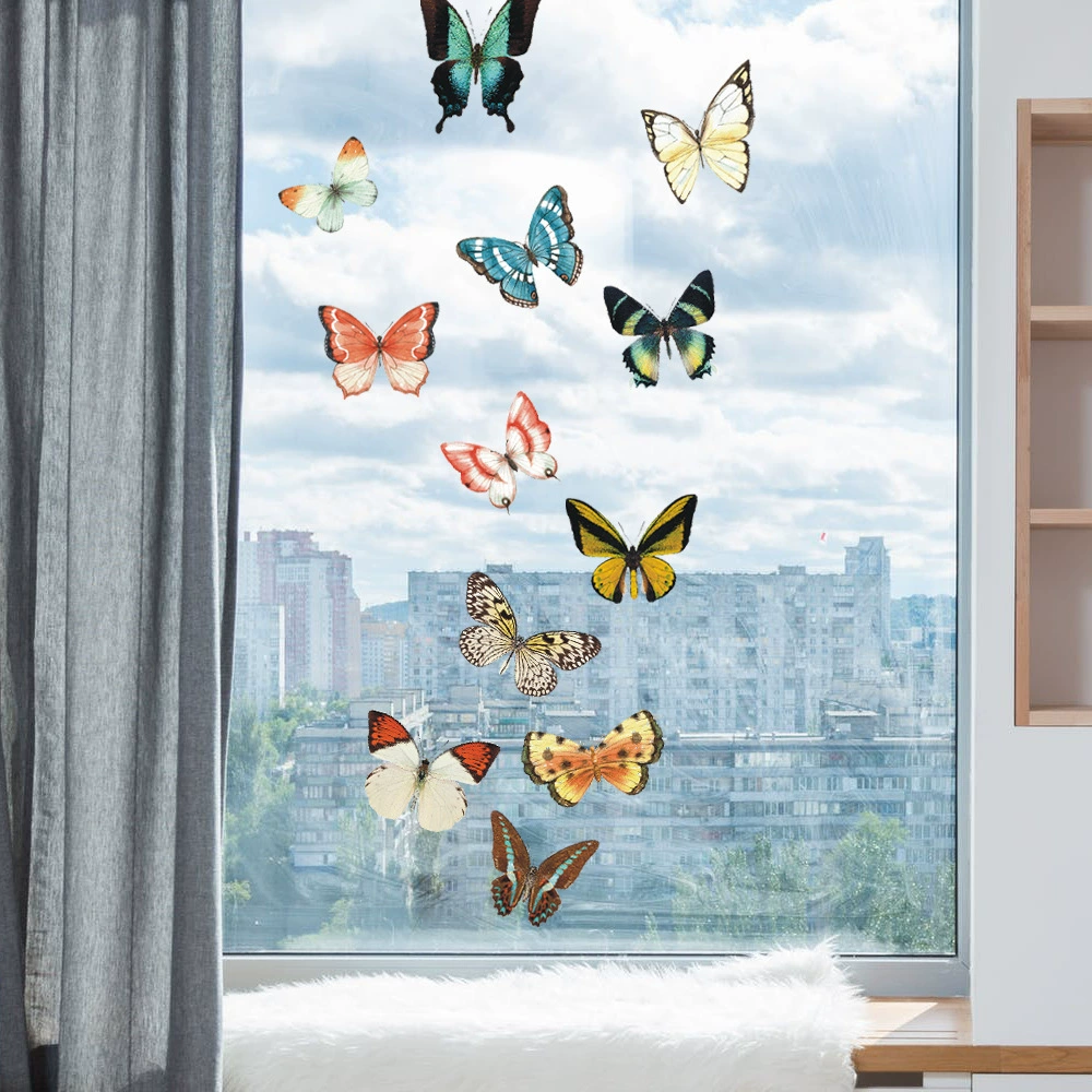 JD006 наклейка с предупреждением о столкновениях с птицами Цветная Бабочка Электростатическая Наклейка на стекло ПВХ Съемная 3D Наклейка на окно без клея