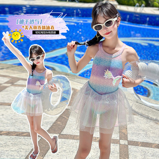 Girls Mermaid Swimsuit Summer 2025 New Style Girls Mesh Children's Swimwear Cute One-Piece Swimsuit