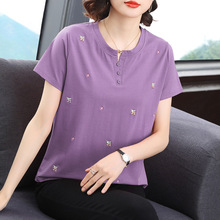 短袖t恤女 宽松2024夏装新款妈妈装中老年洋气上衣短袖袖绣花小衫