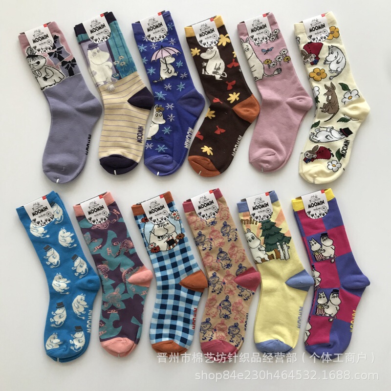 New Yami Moomin Socks Cartoon Pattern Mid-Calf Women's Socks European and American Japanese Mid-Calf Socks Student Socks Trendy Socks