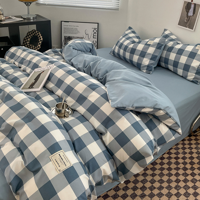 grade azul / Tamanho pequeno 1,2 m [capa de edredão 150*200 folhas 160*230 fronha] conjunto de três peças