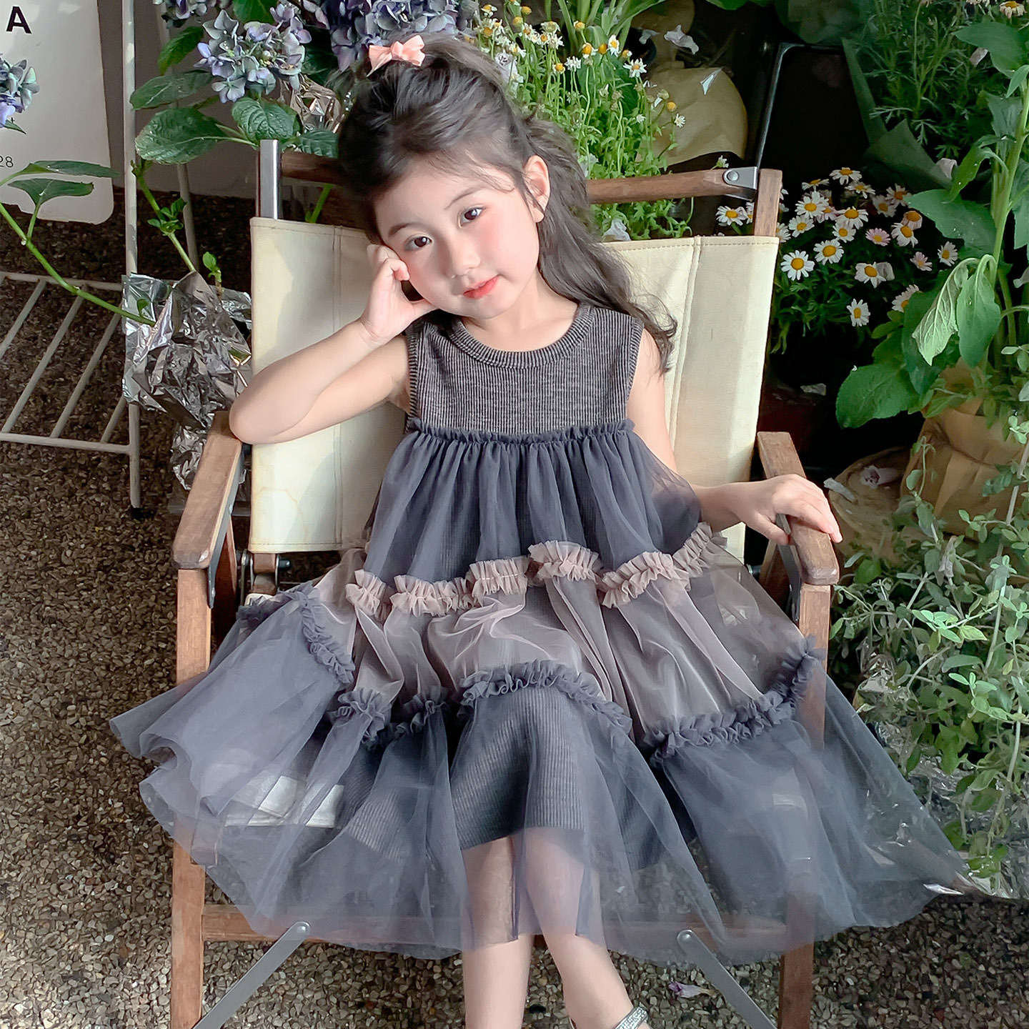 Girls' Dress 2026 New Style for Young Children, Summer Mesh Princess Dress, Children's Summer Outfit, Girls' Tank Top Patchwork Dress