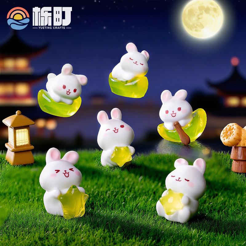 创意可爱太空星月小兔公仔萌粒 diy装饰品挂配件微景观桌面小摆件|undefined